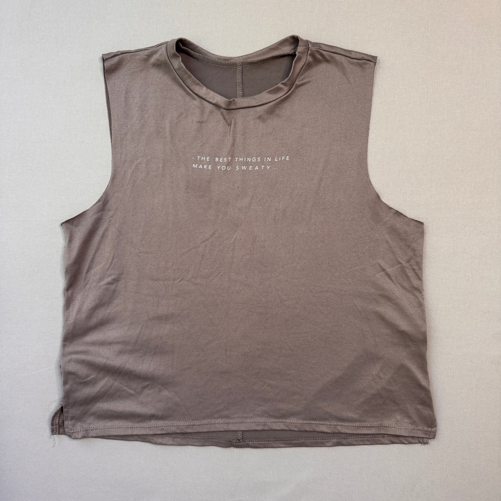 Good hYOUman Lovers of hYOUmanity Muscle Tank Top Mauve Brown XS Sweat Graphic